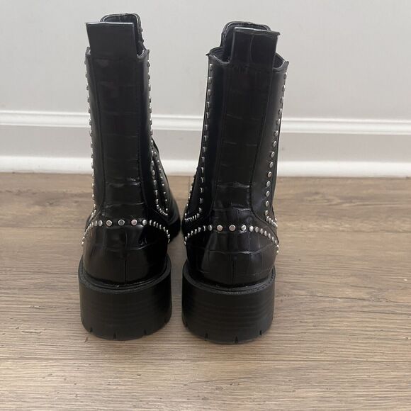 Zara Trafulac Studded Combat/Moto Ankle Boots Black Slip On Size EU37/US 76.5 - Picture 4 of 8